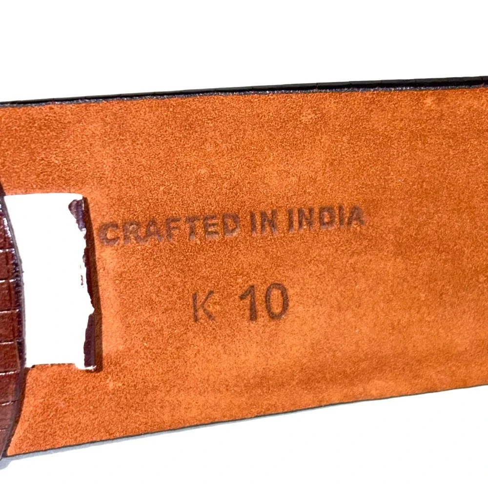 Cole Haan A34759 Grid Textured Brown Leather Silver Buckle Belt Size 34 85